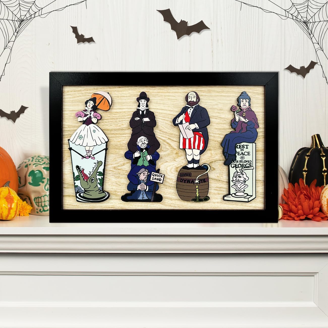 Haunted Mansion Halloween Decorations Indoor Framed Wooden Wall Art Horror Table Decor Scary Room Hanging Decor for Halloween Party Decorations